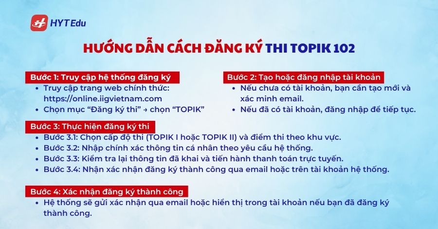 Hướng dẫn cách đăng ký lịch thi TOPIK 102
