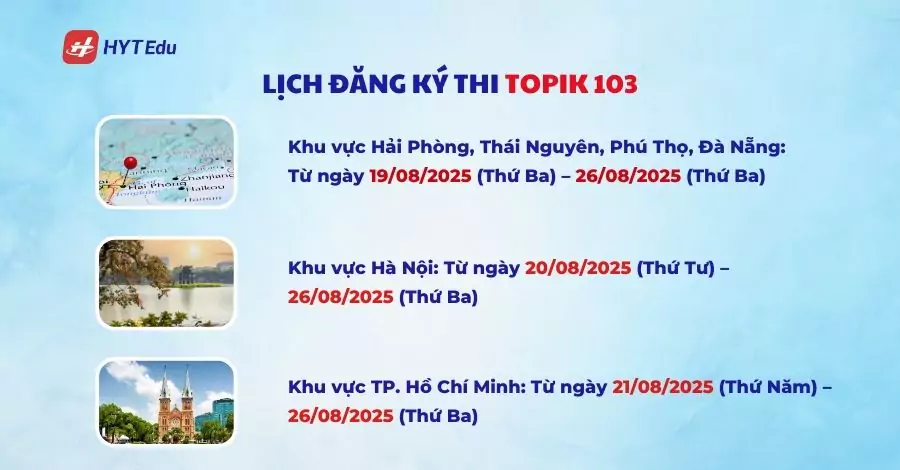 Lịch đăng ký thi Topik 103