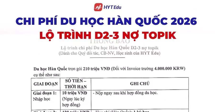 Chi phí du học Hàn Quốc 2026 lộ trình D2-3 nợ TOPIK