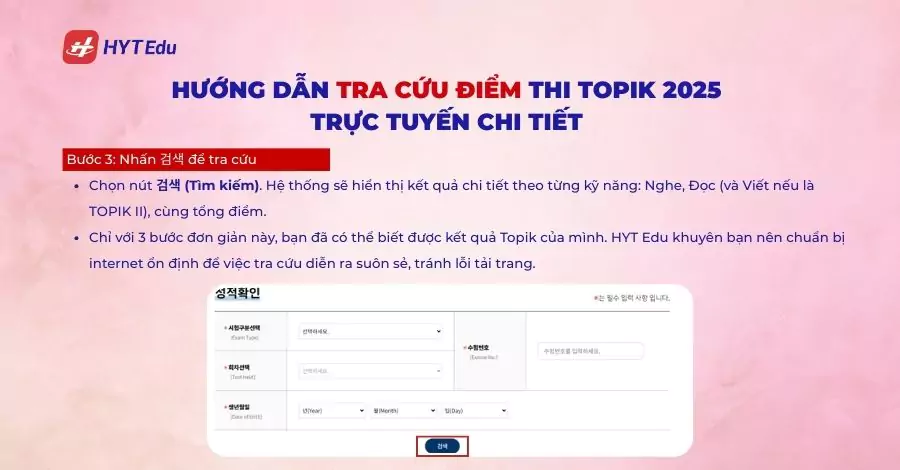 Hướng dẫn tra cứu điểm thi Topik 2025 trực tuyến bước 3