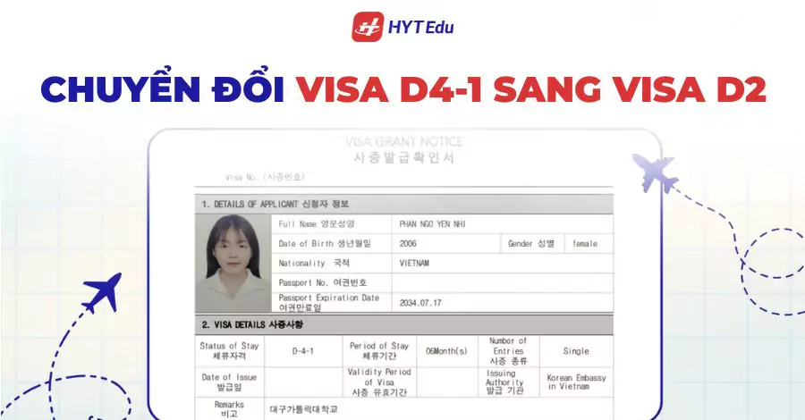 Chuyển đổi visa D4-1 sang visa D2 Hàn Quốc 2026 giúp học chuyên ngành