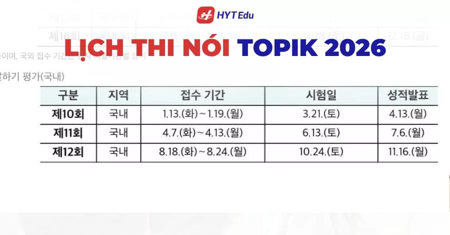 Lịch thi Nói TOPIK 2026