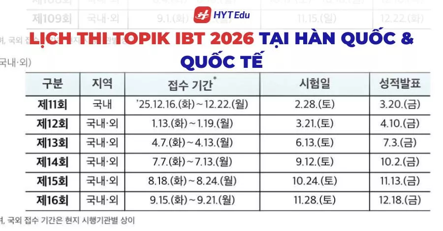 Lịch thi TOPIK IBT 2026 trong nước và quốc tế