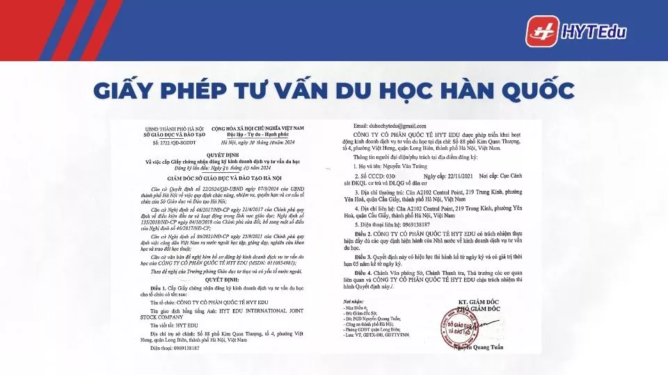 giấy phép tư vấn du học Hàn Quốc
