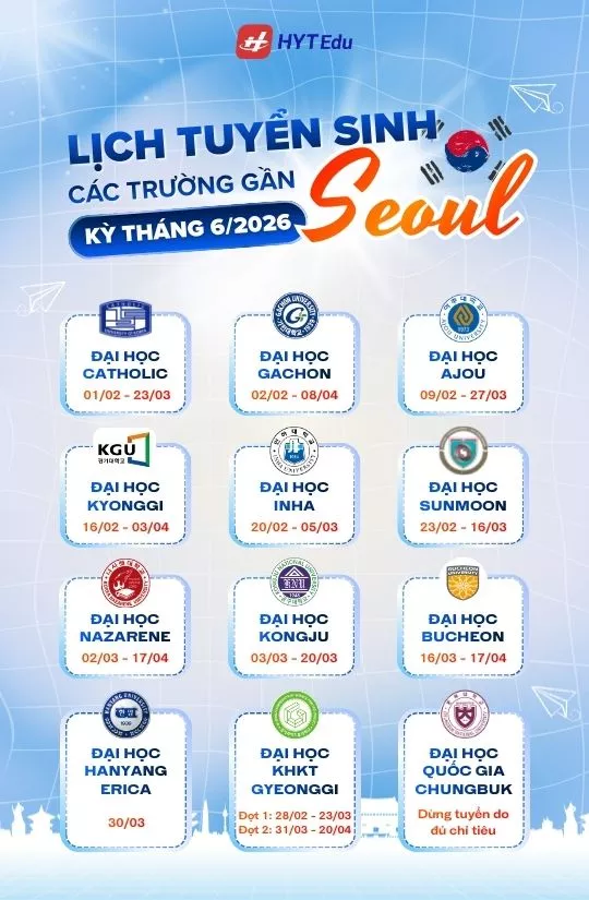 danh sách các trường đại học gần Seoul Hàn Quốc tuyển sinh