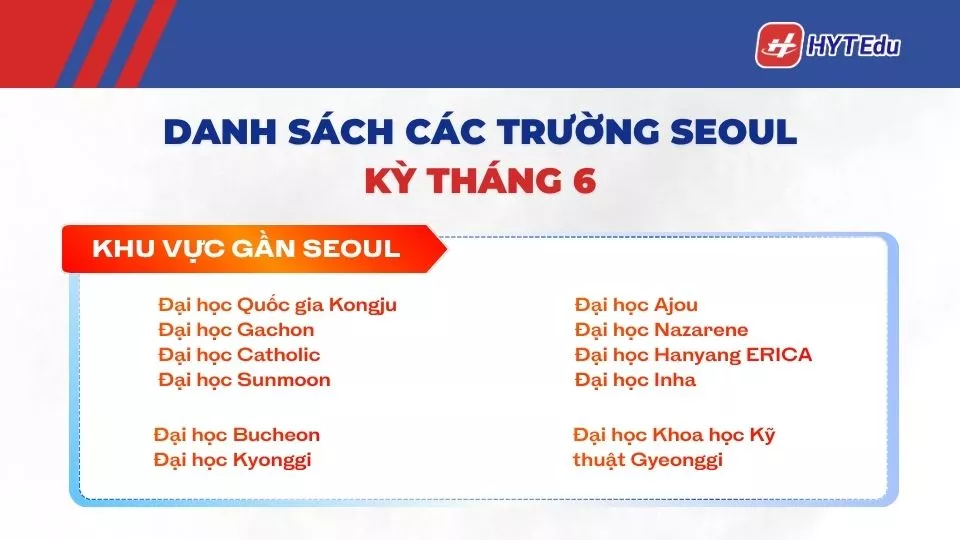 danh sách trường gần Seoul