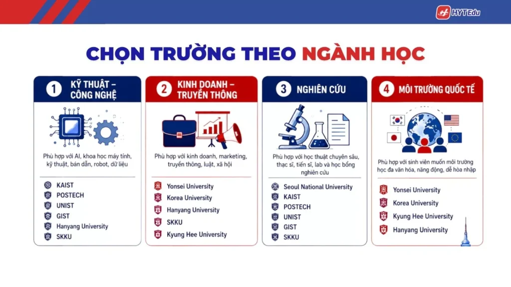 Chọn trường đại học Hàn Quốc 2027 theo ngành học