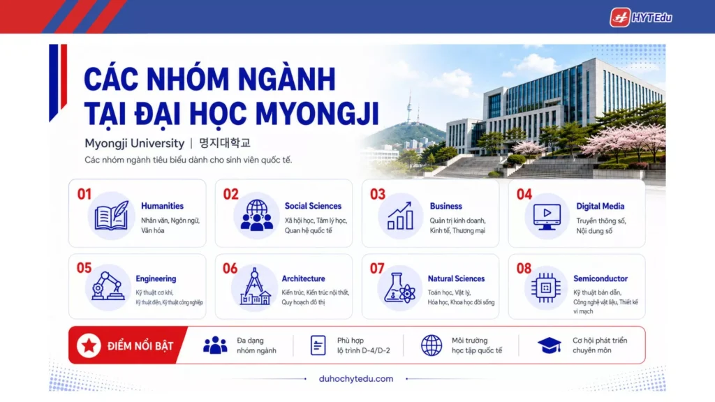 Các ngành học Đại học Myongji kinh doanh truyền thông kỹ thuật bán dẫn