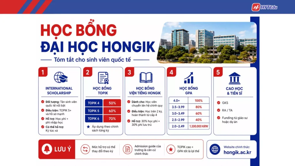 Học bổng Đại học Hongik dành cho sinh viên quốc tế