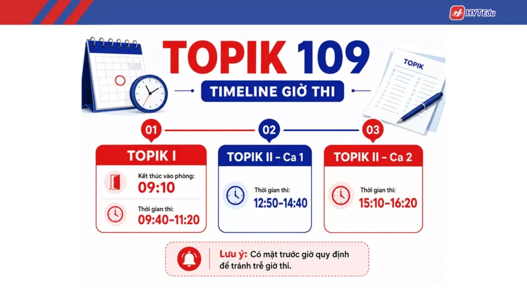 Giờ thi TOPIK 109 TOPIK I và TOPIK II ngày 15/11/2026