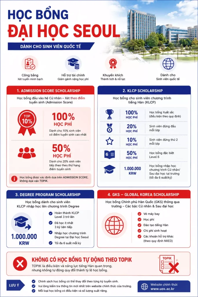 Đại học Seoul: Điều kiện, học phí, học bổng Học bổng Đại học Seoul dành cho sinh viên quốc tế