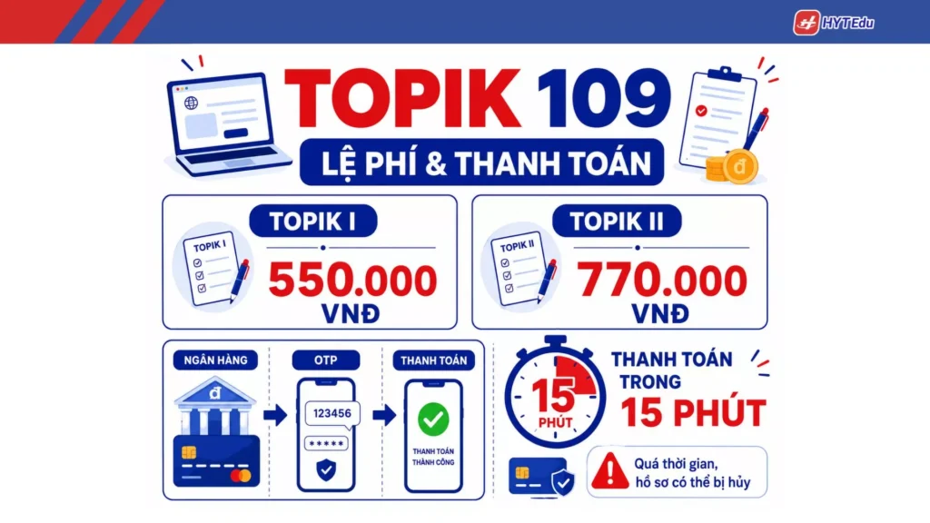 Lệ phí TOPIK 109 và thời gian thanh toán trong vòng 15 phút