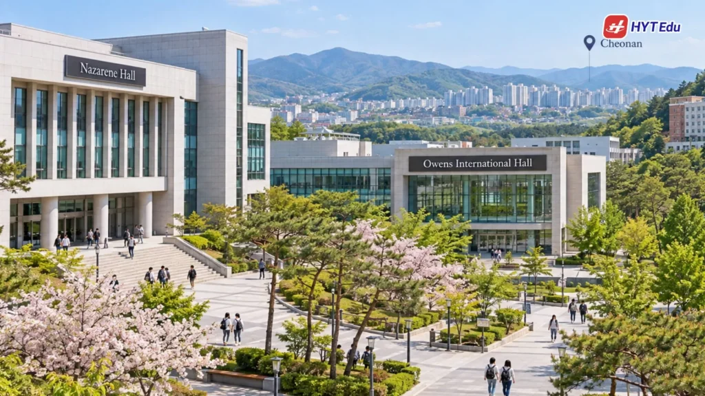 Korea Nazarene University tại Cheonan với campus và cơ sở học tập dành cho sinh viên quốc tế