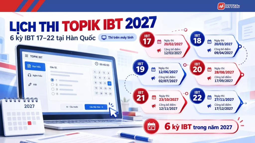 Lịch thi TOPIK IBT 2027 tại Hàn Quốc từ kỳ 17 đến 22