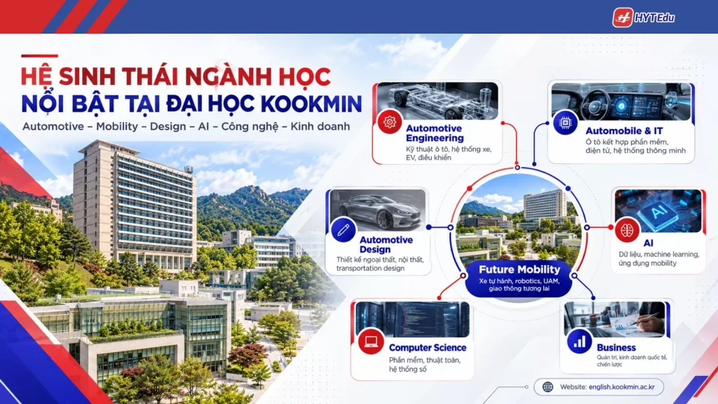 Đại học Kookmin: Điều kiện, học phí, học bổng Ngành học Đại học Kookmin gồm Automotive Engineering Future Mobility Design AI Computer Science và Business